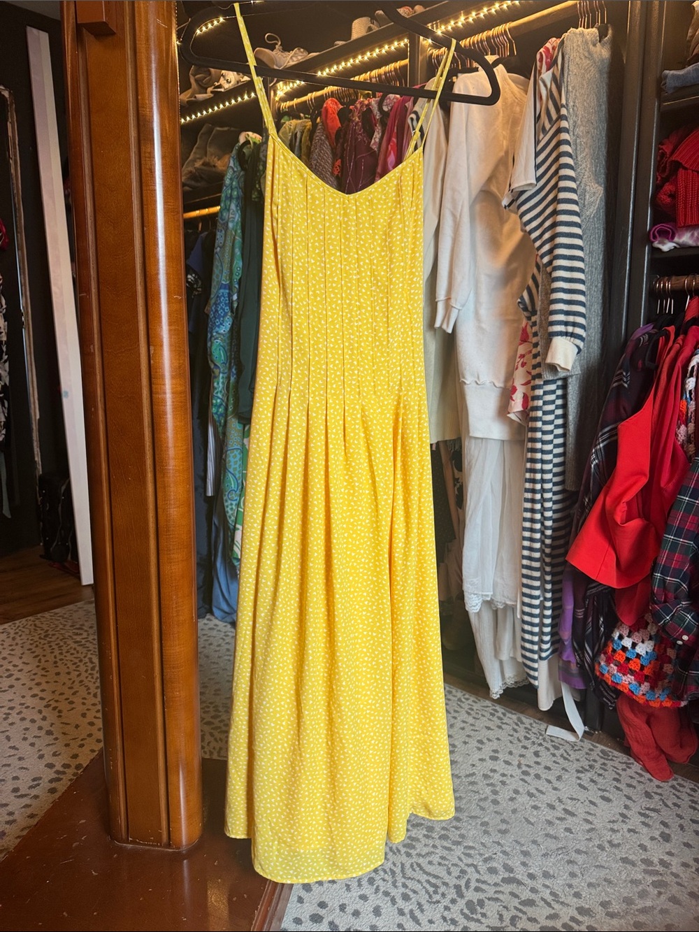 Banana Republic Yellow Polka Dot Midi Dress with Spaghetti Straps